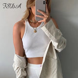 O Neck Summer Knit Crop Top Sleeveless Women Sexy Basic T Shirt White Off Shoulder Ribbed Black Tank Top