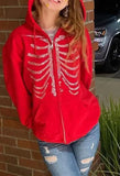 Rhinestone Skull Zipper Hoodie-Outfit
