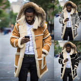 Fongt Men's Bag Youth Solid Color Splicing Casual Repair Hooded Winter Coat
