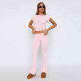 Fongt New Casual Wind Low-Rise Horn Pants Fashion Thin Solid Pants Set Women