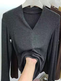 Fongt Temperament Goddess 2024 Autumn New Good Version V Collar Short Sleeve Female Slim Slim Elastic Cotton Black T-Shirt-Outfit