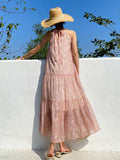 New Holiday Dress Women's Texture Print Chiffon Dress Sleeveless Beach Skirt Sleeveless