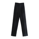 2021 New Summer Women Vintage Solid Pants Female Office Lady Bottoms Slim High Waist Casual Chic Straight