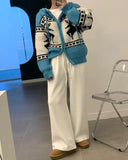 Deer Jacquard Hooded Knitting Zipper Cardigan-Outfit