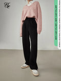 Women Straight Loose Pants Fall winter Drape High-waisted Wide-leg Pants Women Black Thin All-match Casual
