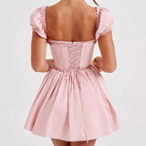 Short Puff Sleeve Corset Mini Dress-Outfit
