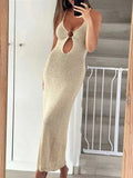 Knit Cut-Out Strappy O-Neck Midi Dress-Outfit