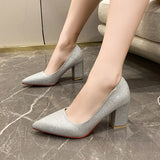 Fongt And Summer Korean Version Of Thick Heel Single Shoes Net Red Sexy Professional High Heels Gentle Style Dress 35-43