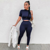 Fongt New Women's Casual Two-Piece Slim Short Sleeve Sports Suit-Outfit