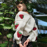 Cute Strawberry Loose V-neck Cardigan Sweater-Outfit