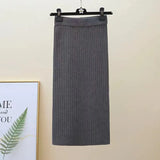 Winter Women Sweater Skirt New 2021 Knitted Midi Skirts Korean Elastic High Waist Elegant Autumn Split Fork Black