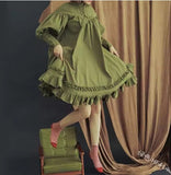 Fongt Maid COS Suit New Loose Button Collar Lace Lantern Sleeve Decoration Lolita