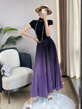 Gradient Pleated Long Skirt-Outfit