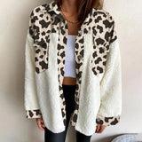 Fongt New Collared Leopard Print Plush Stitching Color Warm Long-Sleeved Autumn And Winter Shirt Jacket