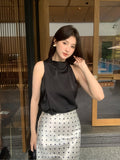 Fongt Xixi 13 Lines 2025 Spring And Summer New Temperament Elegant Wave Point Shirt Chiffidless T-Shirt Top 89315