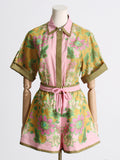 Fongt 2025 New Unique Printed Design Shirt Top + Casual Shorts Niche Fashion Set