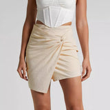 Fongt Summer New Women's Pure-Color High-Waisted Cotton Thrombony Tipper Irregular A-Word Half-Body