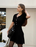 Fongt Mini Dress Knitted High-Waisted Umbrella Dress 2025 Spring/Summer Retro Elegant