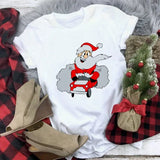 Hat Family Red Printed T-shirts Mom and Me Santa