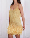 Fashion Tanne Tanneruse Feather Splicing Dress