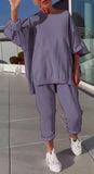 Fongt New Casual Solid Color Collar Long-Sleeved Top Sports Trouser Suit Women