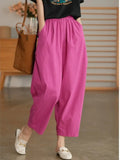Women Summer Pants 2023 New High Waist Wide Leg Retro Cropped Trousers Casual Loose Baggy Cotton Linen Pants for Women Bottoms-Outfit