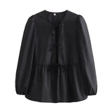 New 7-Color Bubble Sleeve Bow Tie Shirt In Spring-Outfit
