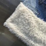 Faux Fur Trim Denim Mini Skirt-Outfit