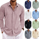 Fongt Men's Linen Long-Sleeved T-Shirt Loose Sweatshirt Solid Long-Sleeved Cotton Shirt Men's Large Size Men's