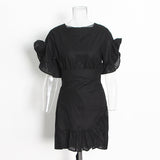 Fashion Casual Wind Collar Skirt 2025 Summer New High-End Feel-Leaf Hem Design Short Dress