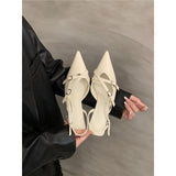 Fongt Women 2025 Spring And Summer New Retro Pointed Finger-Point Fine Heel Belt Buckle Single Shoes With Skirt Sandals