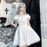 Summer New Dress Dark Solid Lace Fashionable Short Dress For Women-Outfit