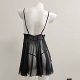 Fongt Sexy French Pure Pyjamas Super Soft Private Sling With Aja Skirt Side Open Net Lace Homewear