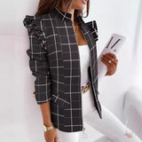 Fongt Explosion Autumn And Winter Lotus Leaf Side Long Sleeve Zipper Print Suit Small Coat
