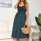 Summer Sleeveless slip Dress Women Strapless Bow Button loose bandage Pleated polka dot sundress casual Backless