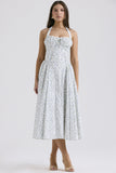 Fongt New Summer Sling Dress Fashion Print Hanging Neck Lace Dress