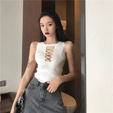 Top Lady Summer Wear Short Thin Sexy Chest Hollow Strap Hanging Neck Knitting Sling Sling Slings Small