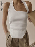 Tank Top Women Black Crop Top Summer Clothes Cut Out Top Skinny Backless Vest Solid Basic Streetwear Rib Knit White