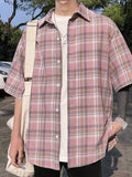 Men's Checkered Print Button Down Shirt-Outfit