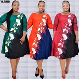 2XL-6XL Plus Size African Print Dresses for Women 2021 A Line Midi Dress African Clothes Dashiki Casual Robe Africaine