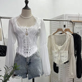 French Court Wind Strapped With Waist Fish Bone Shirt Lace Shirt Back Waist To Take Short Top