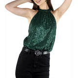 Fongt Summer New Ladies Elegant Chiffon Shirt Round Collar Sleeveless Full Line Beaded