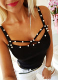 Women Fashion Top Sexy Sling Pearl Beading Camis Female Solid Color Slim Summer New Cropped Feminino
