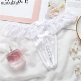 Women Pearl Crotch Open Lace Thong Slim Transparent Lingerie G-String Solid Color Girl Temptation Massage Underwear
