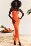 Orange Mesh Lace Patchwork Cami Maxi Dress-Outfit