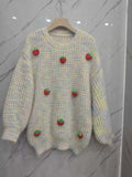 Women's Wear 2024 Autumn And Winter New Lazy Strawberry Decorated Color Pullover Long-Sleeved Knitted Sweater-Outfit