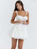 White Corset Lace Flare Mini Dress-Outfit