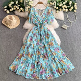 Fongt Crumlore Spun Dress Summer New Waists Thin Temperament Orange Trussed French Retro Punut Fairy Dress