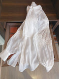 Fashion Hollow Out Loose Lantern Long Sleeve Shirt 2023 Spring Women's Turn-Down Collar Elegant Blouse Ladies
