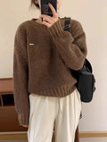 Version Autumn Winter New Pullover Sweater Female Loose Lazy Wind Add Thick Versatile Fashion Knit Bottom Shirt Jacket Female-Outfit
